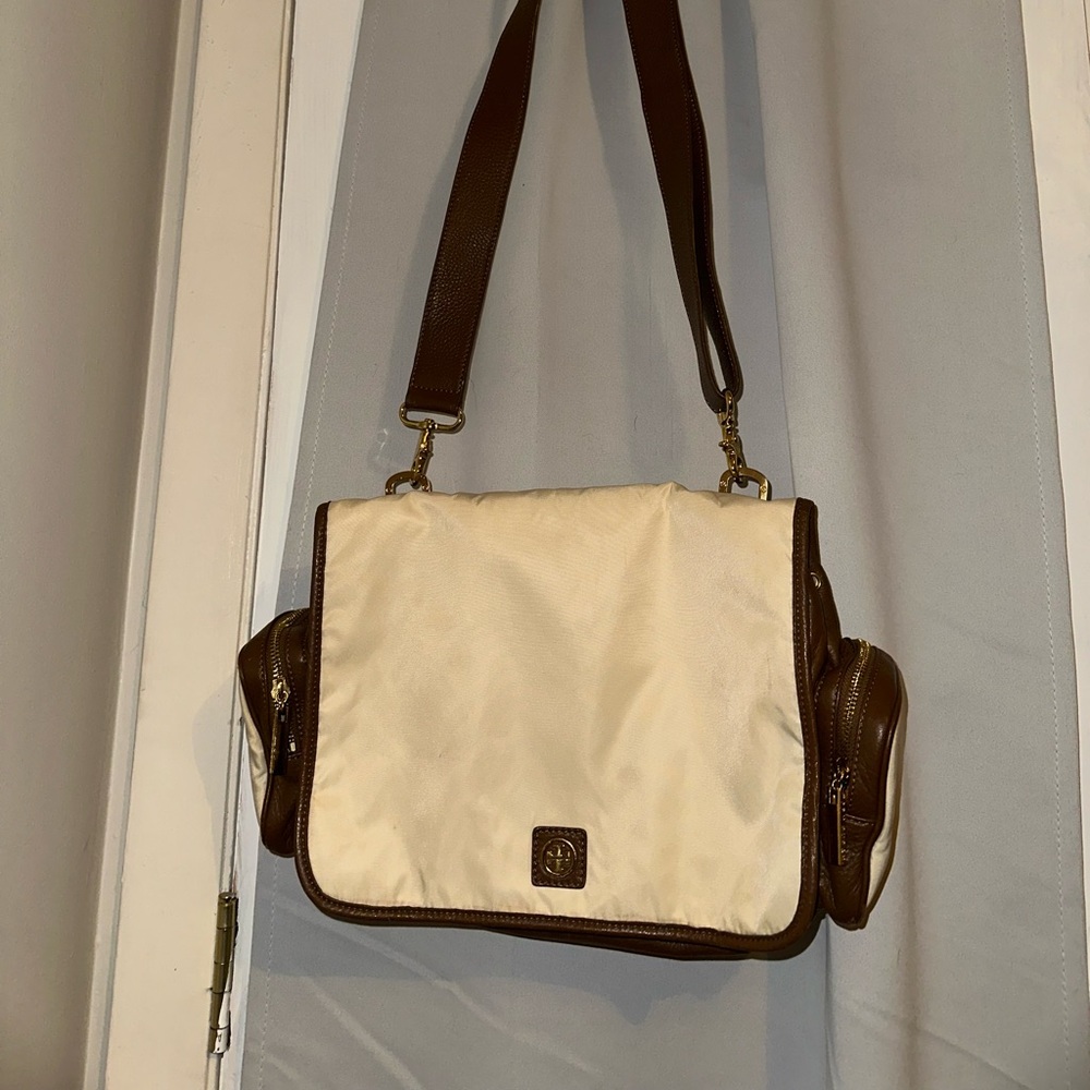 SOLD Tory Burch Cream and Brown Messenger Bag